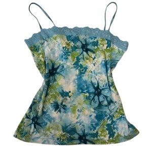 Elegant Floral Lace Tank Top in Blue and Green